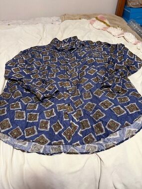 Chiamare Silk Men's Blue Patterned Long-Sleeve Shirt Large